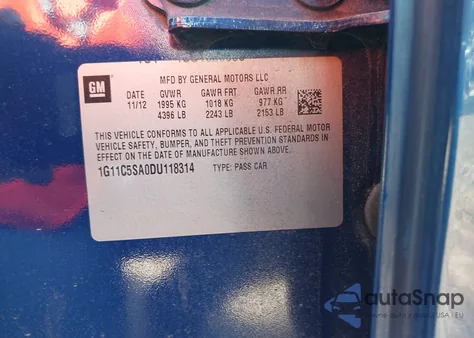 2013 Chevrolet Malibu 1Lt z USA, uszkodzony, nr VIN 1G11C5SA0DU118314